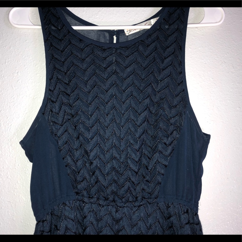 Liberty Love: Navy Blue High-Low Sheer Back Dress